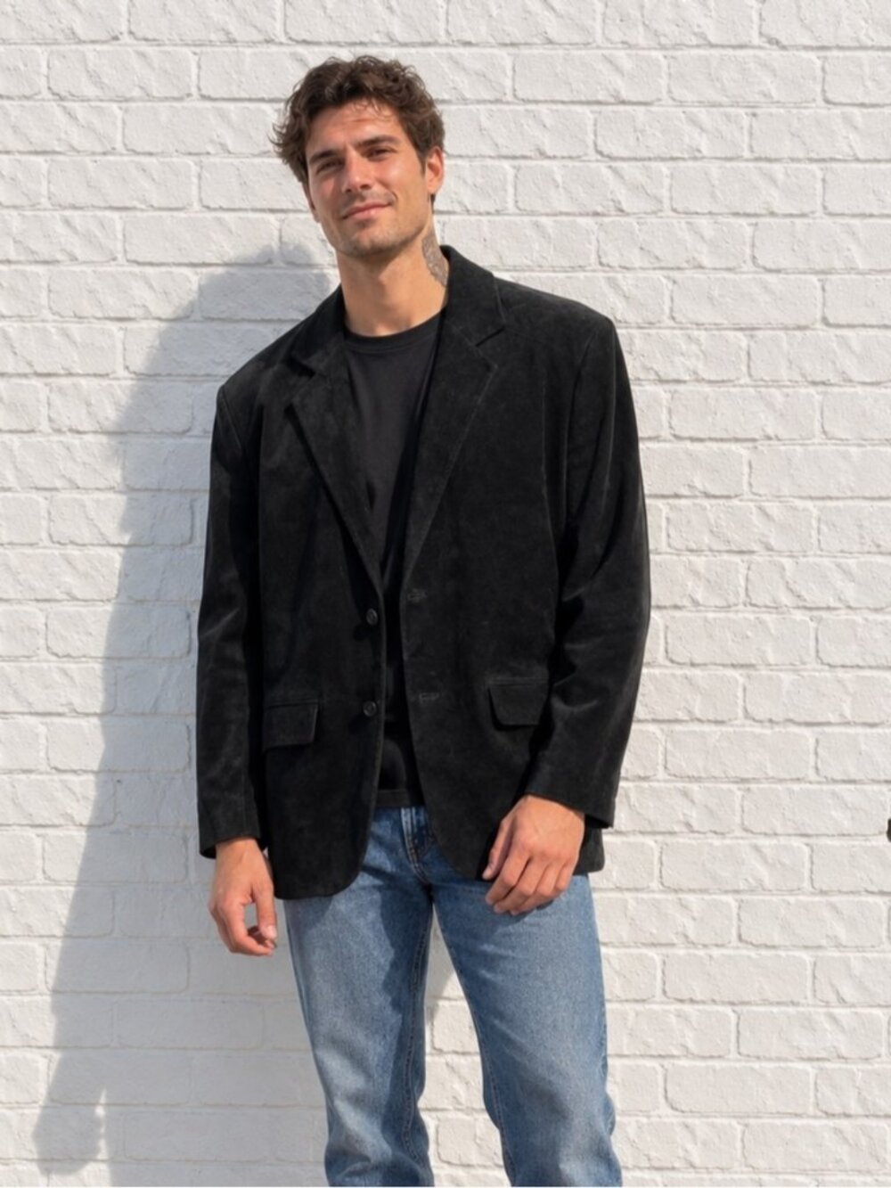 Vintage 90s 1990s Danier Black Suede Leather Blazer Jacket Mens Size Medium Fall